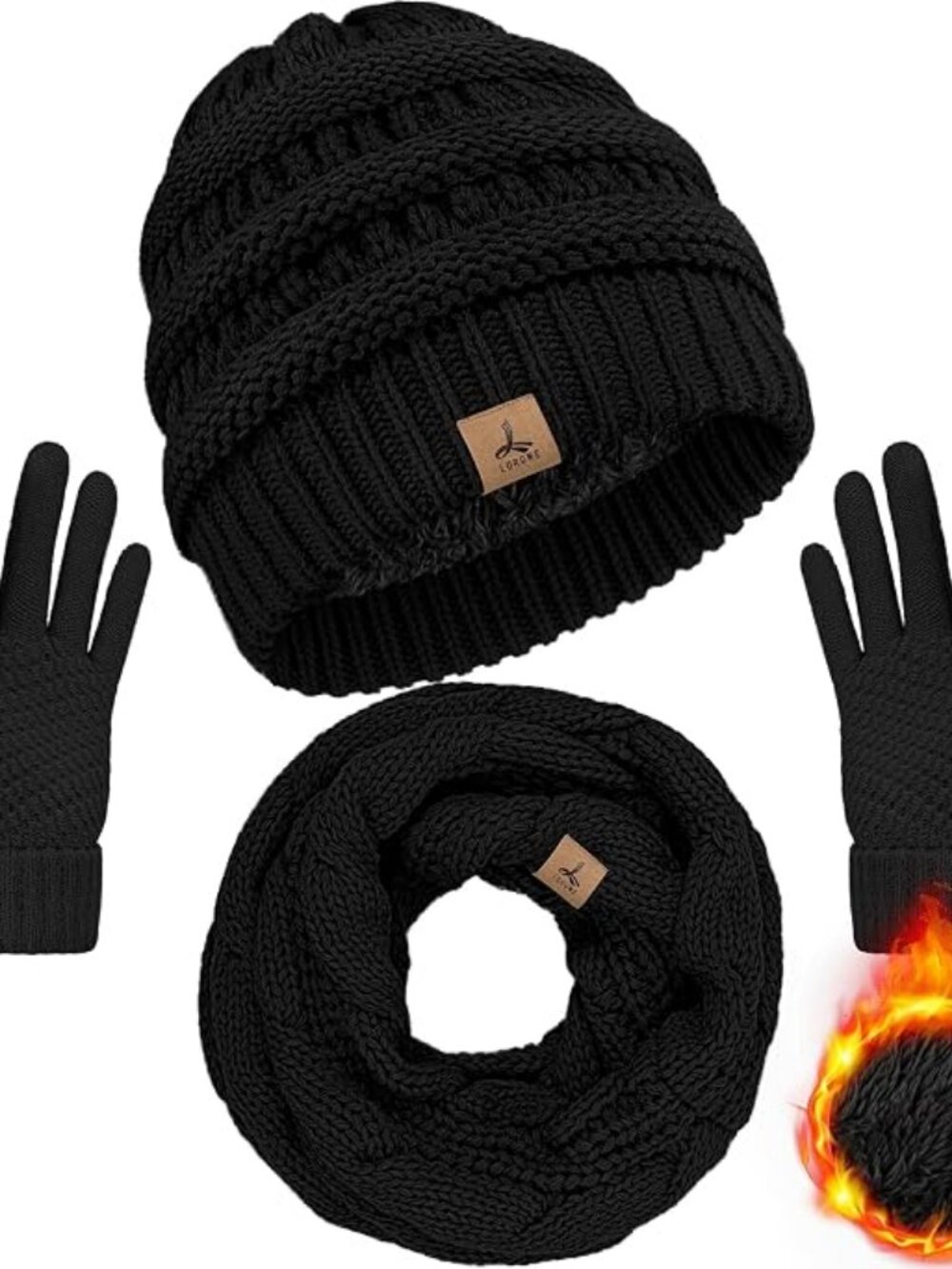 Winter Beanie Hat Scarf Gloves, Unisex Warm Fleece Knit Neck Scarf Set Gift